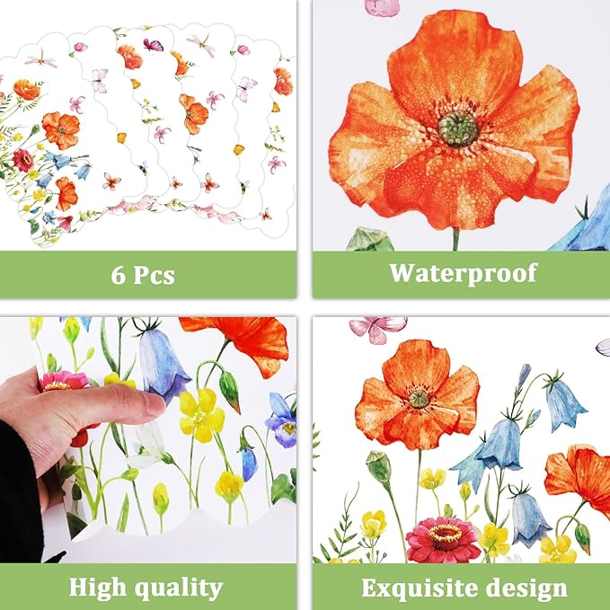 Spring Plastic Placemats Set of 6 Plastic Place Mats Watercolor Flowers Holiday Table Vinyl Placemats for Indoor Outdoor Summer Party Dining Table Decoration (Easily Wipes Clean)
