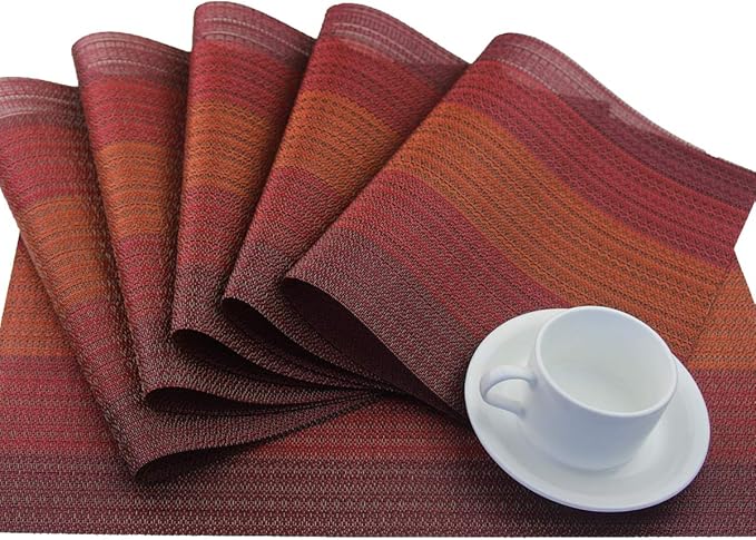 PIGCHCY Placemats Set of 12 Washable Durable Place Mats Vinyl Heat Resistant Non-Slip Table Mats Indoor Outdoor (Scarlet Red)