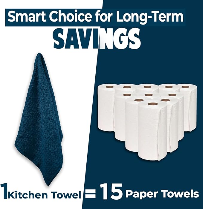DAN RIVER Premium Kitchen Towels - [Pack of 12] 100% Cotton (16x 26 Inches) -Super Soft,Highly Absorbent, Quick Dry, Dish Towels for Kitchen Towels -Blue Opal