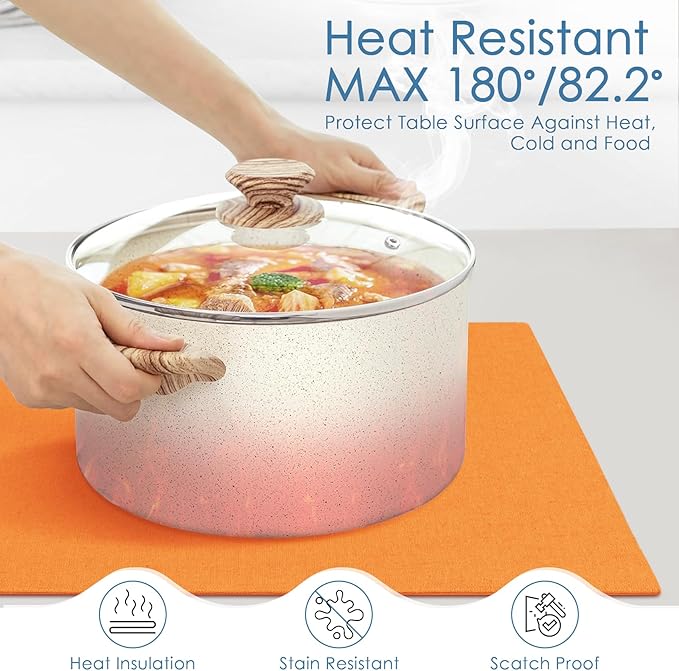 MANSPHIL Orange Placemats Set of 4 Washable Fabric Table Mats Thick Faux Linen Place Mats Heat Resistant Double Layer Wrinkle Free Dining Kitchen Table Decor - 13x19 Inch Oeko Tex Placemat