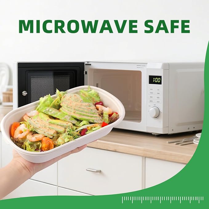 50Pcs(24oz) Disposable Meal Prep Food Containers with Lids,Lunch Salads Microwaveable and Freezable Compostable Safe Non Plastic Food Storage，Biodegradable Take Out Food Bento Boxes.