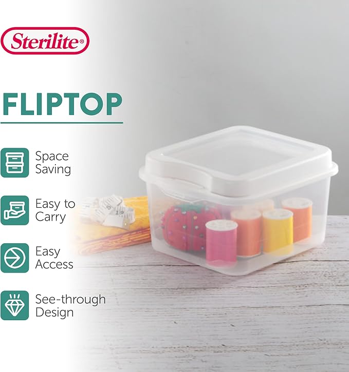 Sterilite FlipTop, Stackable Small Storage Bin with Hinging Lid, Plastic Container to Organize Desk at Home or Office, Clear, 36-Pack