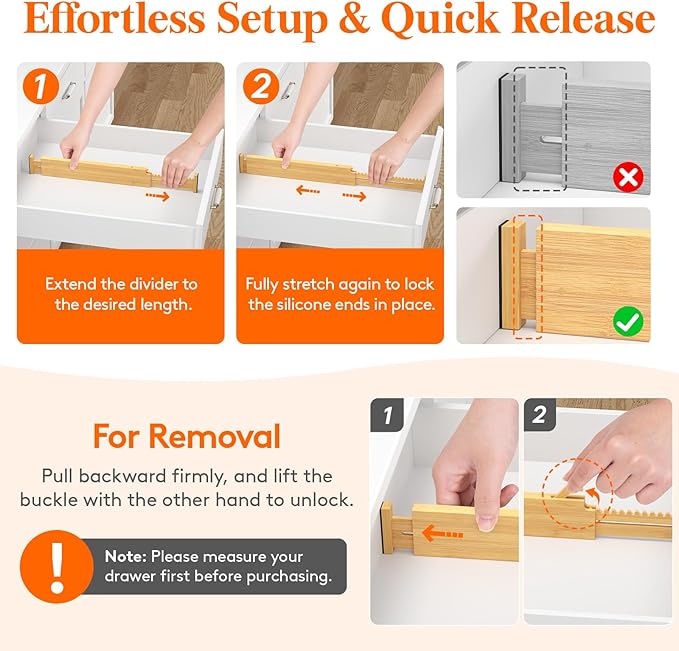 Lifewit 2.36" High 5 Pack Bamboo Drawer Dividers, 14.2-22" Expandable Kitchen Drawer Dividers, Adjustable Drawer Dividers for Clothes, Drawer Separators for Dresser, Kitchen, Bedroom, Bathroom