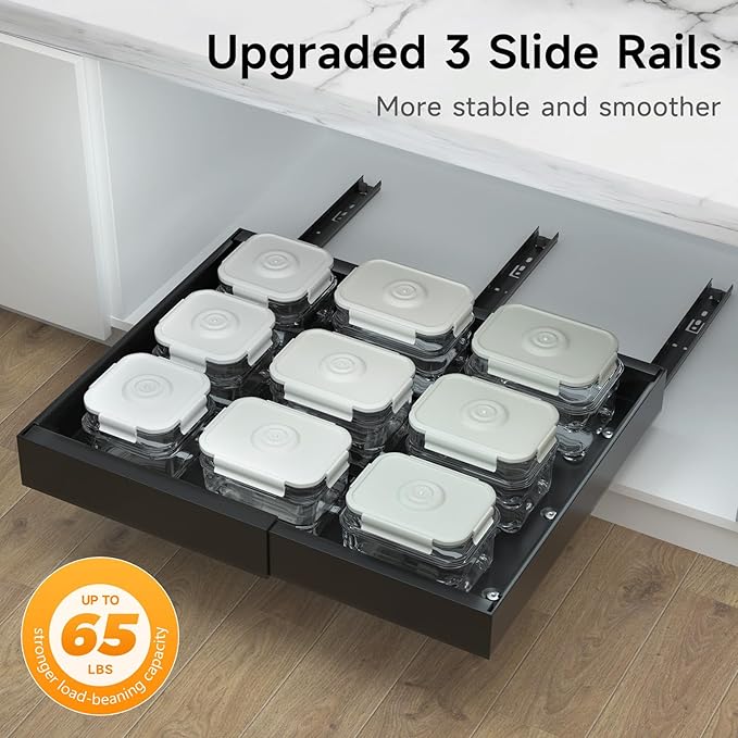 2 Pack Pull Out Cabinet Organizer, No Screw Adjustable Cabinet Drawers, Expandable(12.6"-20.47") Slide Out Drawers for Kitchen Cabinets, Cabinet Roll Out Shelves in Pantry or Bathroom, 16.54" Deep