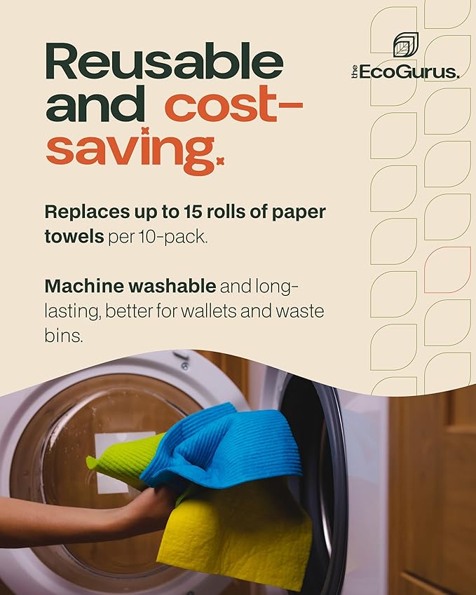 10 Pack Odour-Resistant Reusable Cleaning Cloths | Original Swedish Dishcloth | Made in Sweden | Suitable for All Surfaces | Biodegradable Cellulose Sponge | Kitchen & Bathroom | Multi-Coloured
