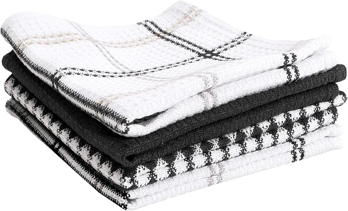 T-Fal Premium Waffle Dish Cloths: Highly Absorbent, Super Soft Long Lasting - 100% Cotton, 12"x13" Flat Waffle Dish Towel for Cleaning & Drying Dishes, (4-Pack), Neutral