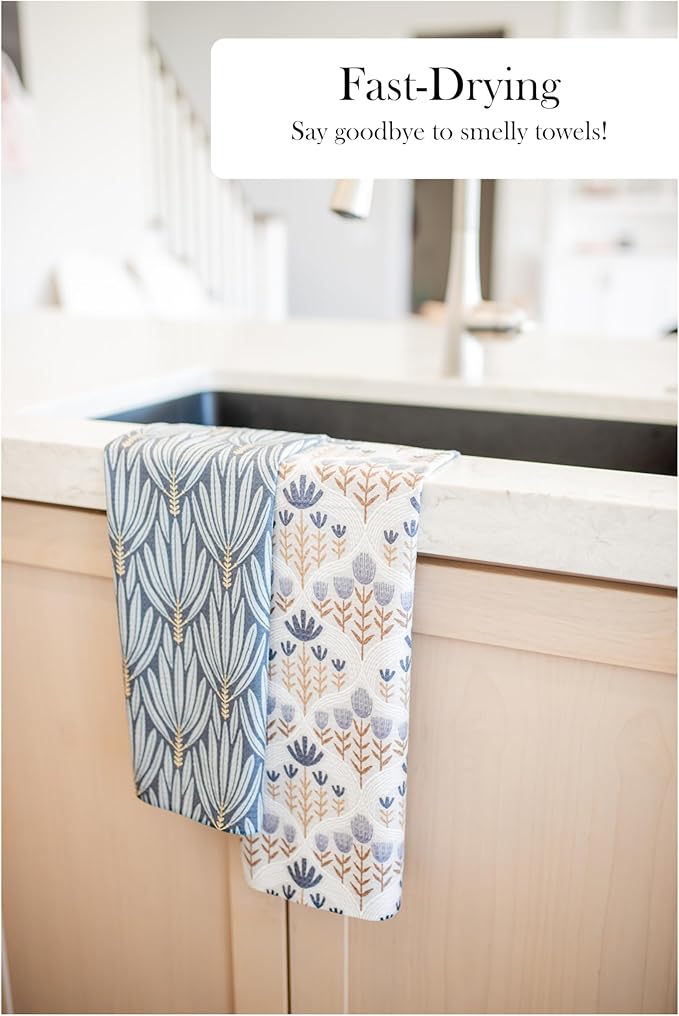 Premium Kitchen Tea Towel | Microfiber Waffle Weave | Quick Dry | Super Absorbent | Double-Sided Designer Prints | 2 Pack