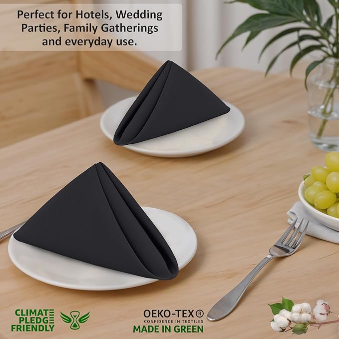 Ruvanti Cloth Napkins Set of 12, 18x18 Inches, 100% Cotton, Washable, Soft & Absorbent, Perfect for Wedding, Christmas, ‎Thanksgiving Dinners - Black Beauty
