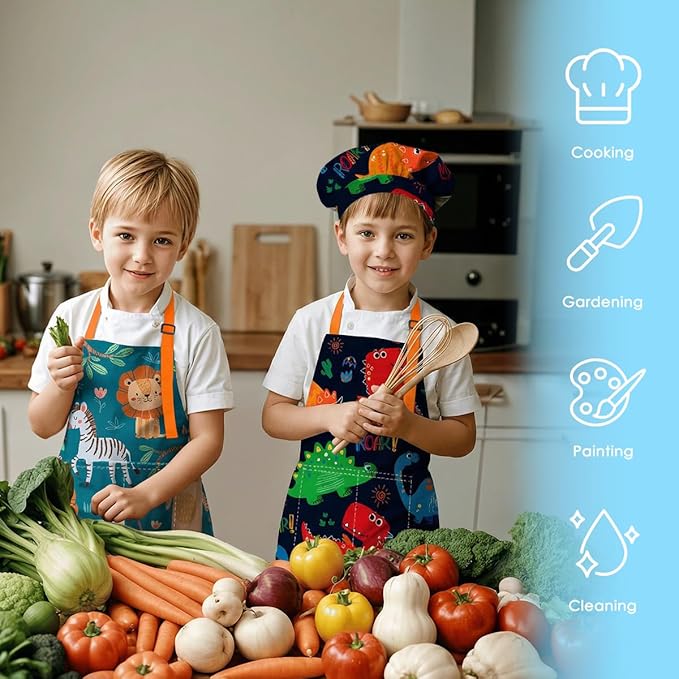 SANDJEST Kids Apron with Chefs Hat Set, Kitchen Apron Gifts