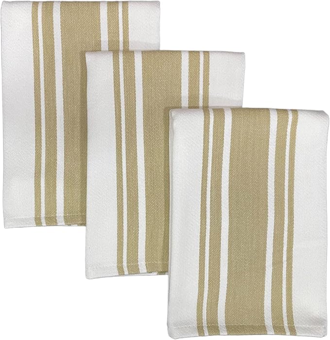 Kitchen Towels Set – Pack of 3 (20’’ x 30’’) Extra Large Premium Cotton Dish Towels for Kitchen – Super Striped Towels – Absorbent – 100% Cotton – with Hanging Loop – Taupe