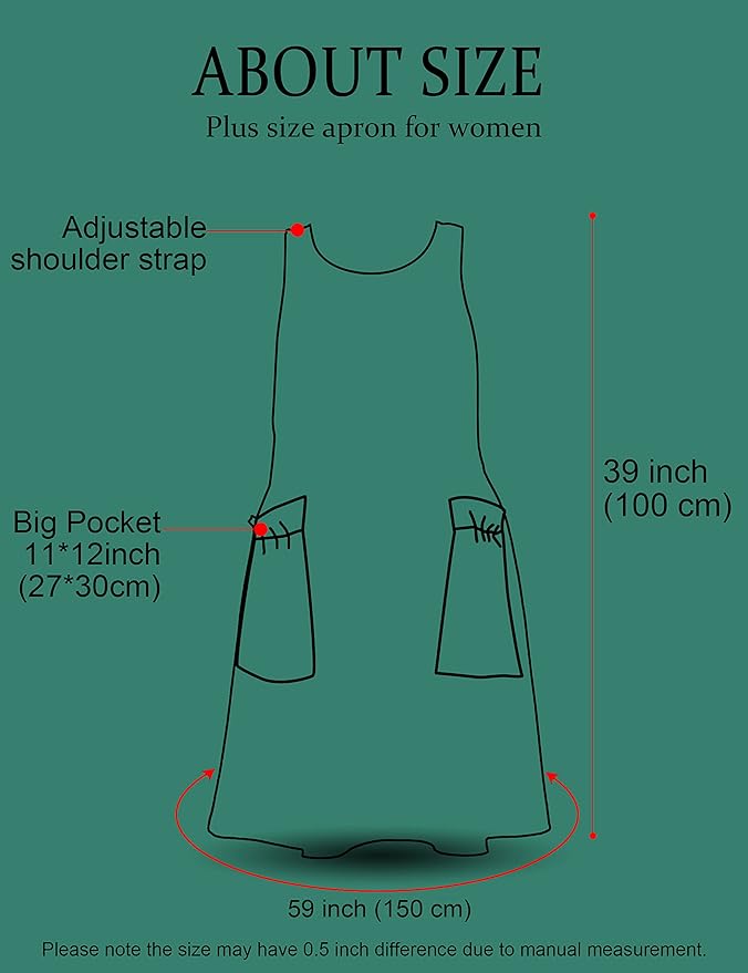 Big Plus Size Aprons for Women with Pockets Cotton Linen Baking Kitchen Cooking