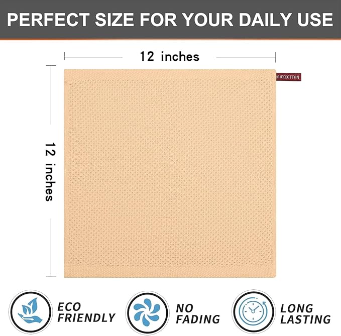 Kitinjoy 100% Cotton Kitchen Dish Cloths (12 X 12 Inches, Apricot), 6 Pack Waffle Weave Ultra Soft Absorbent Dish Towels for Drying Dishes Quick Drying Kitchen Towels Dish Rags