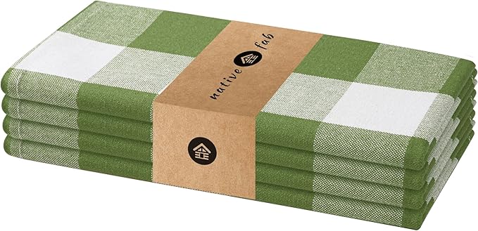 Native Fab Buffalo Check Easter Cloth Napkins - Set of 4 (16x16) 100% Cotton, Gingham Checked - Soft & Absorbent Spring Table Decor - Farmhouse Style, Washable Fabric Dinner Napkins, Mint Green