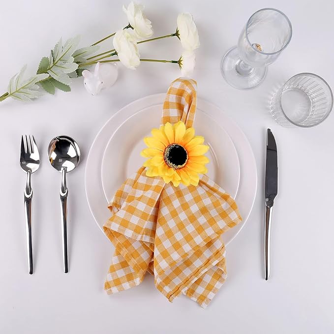 Yellow White Buffalo Plaid Cloth Napkins Set of 6, 18 x 18 Inches Washable Table Napkins, Reusable Gingham Cloth Dinner Napkins for Wedding, Parties, Thanksgiving, Christmas, Dining Celebration