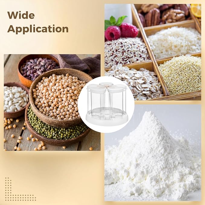 OMISTAR 5 Grids Grain Dispenser for Kitchen, Revolving Food Storage Container, Countertop Clear Cereal Dispenser with Rotating Base for Rice, Oats, Beans, Flour