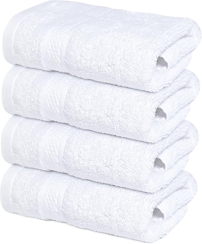 Infinitee Xclusives Luxury Wash Cloths for Showering [13x13] – 100% Cotton Washcloths [Pack of 4], Soft and Absorbent Face Towels for Bathroom Wash Clothes, Gym, and Spa (Brilliant White)