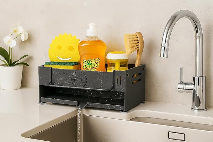 Sink Caddy Organizer - Rustproof 304 Stainless Steel Kitchen Countertop Organizers and Storage Essentials - Multi-Purpose Pull-Out Storage Organizers for Bathroom & Kitchen (black)
