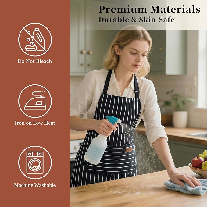2 Pack Cooking Aprons Adjustable Bib Apron for Women with 2 Pockets, Kitchen Restaurant Men Chefs Aprons
