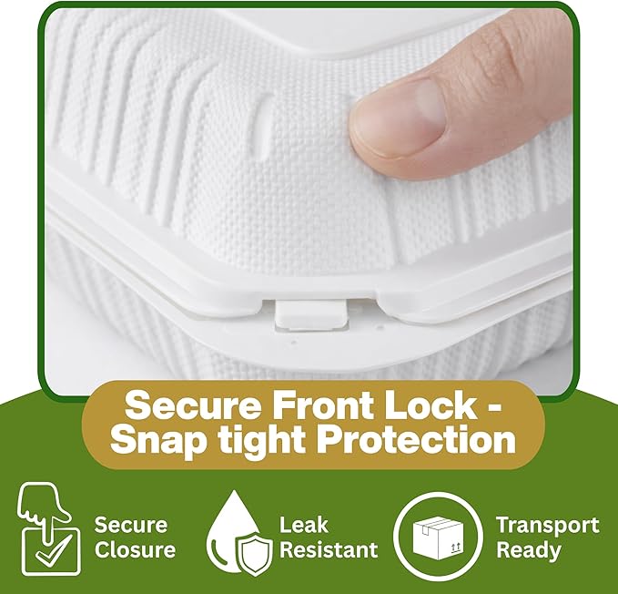 Hinged Take-Out Containers 6″ x 6″(50pack) BPA Free, Clamshell To Go Boxes Recyclable, Microwave & Freezer Safe Food Storage Boxes for Restaurants, Catering - Cake Slice Container - White