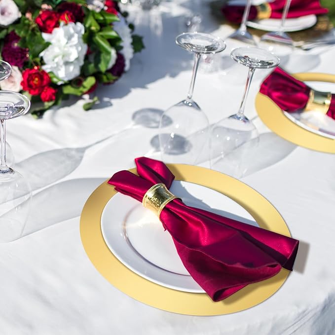 Tioncy 100 Pcs Gold Round Paper Placemats Gold Decorative Disposable Placemats Table Mats for Dining Wedding Table Decoration Home Banquet New Years Festive Party Birthday Holiday
