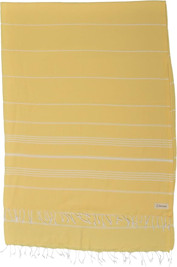 Bersuse Towels Anatolia XL Beach Blanket Throw Blanket Turkish Towel 100% Cotton Extra-Large Quick-Dry Lightweight Premium Peshtemal Towel - 61x82 Inches, Yellow