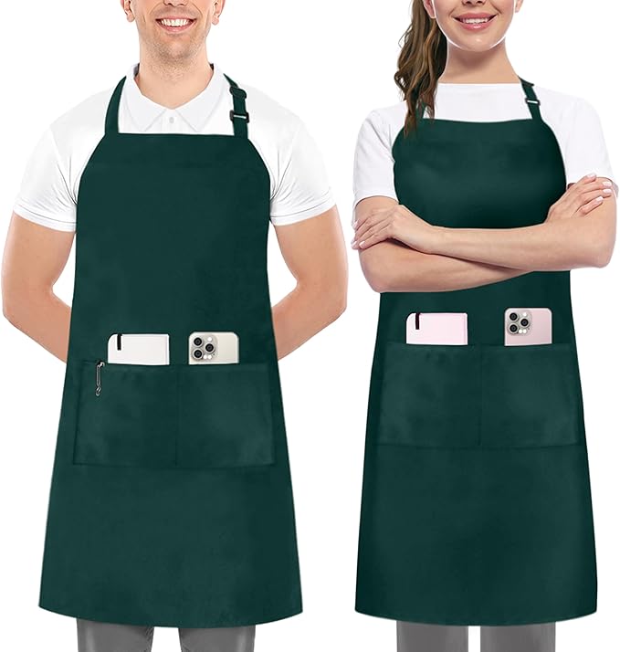 Utopia Kitchen 2 Pack Bib Apron, Adjustable with 2 Pockets, Water and Oil Resistant, Cooking Kitchen Chef Apron for Women Men