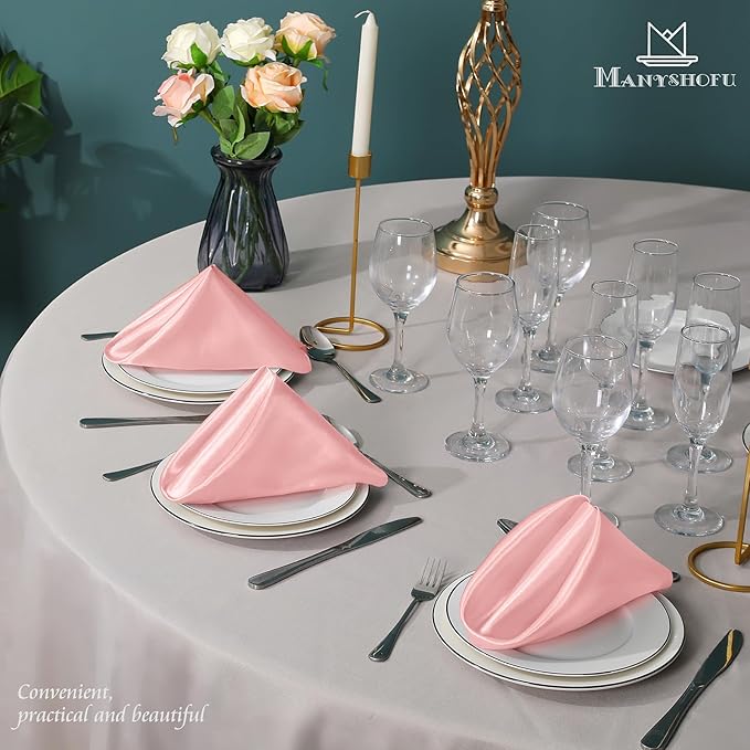 Manyshofu 50 Pieces Blush Satin Napkins - 12x12 Inches Cloth Napkins, Square Satin Fabric Napkin Set - Elegant & Smooth Table Napkins for Wedding Dinner Party Lunch Banquet Restaurant Decoration