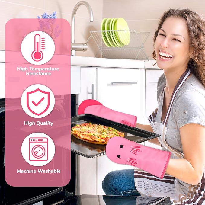 Oven Mitt, Cute Axolotl Oven Mitt Set with Pot Holders, Oven Mit Kitchen Mitts for Oven, Oven Mitts Heat Resistant Axolotl Kitchen Decor & Gifts for Housewarming