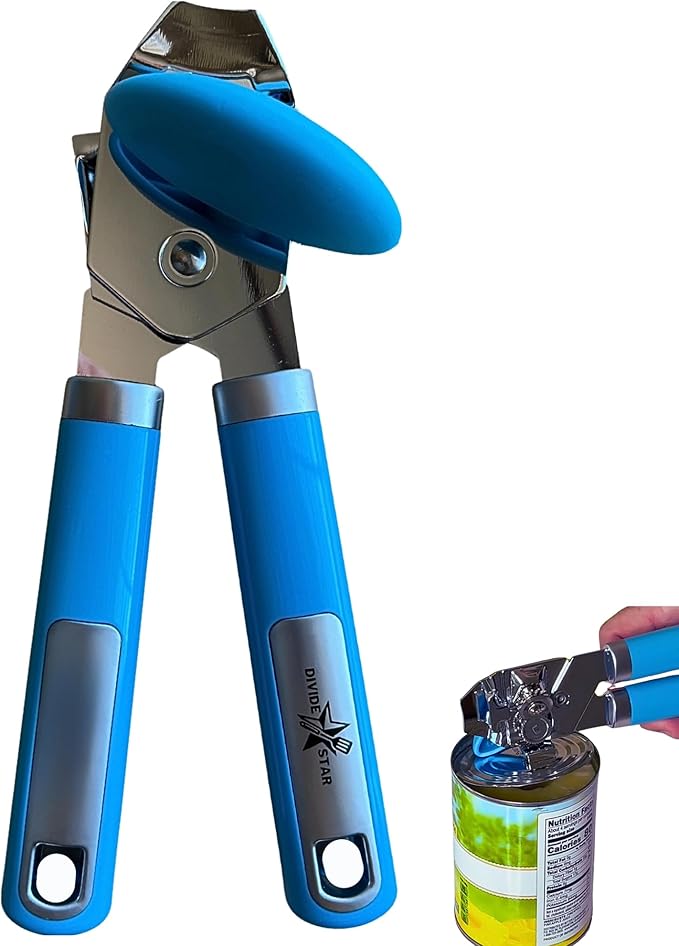 Manual Can Opener for Seniors – Easy-Turn Knob, Cleaner Edge Cutting, Magnetic Lid Lifter, Heavy-Duty Carbon Steel Blade, Ergonomic Comfort Grip – Blue