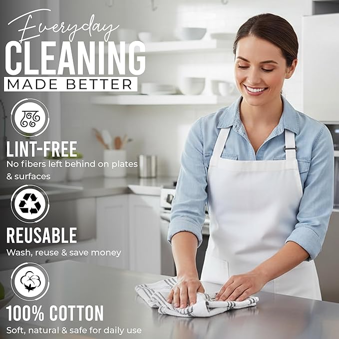 RIVERSIDE Pack of 12 Premium Kitchen Towels 16 x 26 Inches, 100% Cotton Kitchen Hand Towels, Super Soft and Highly Absorbent Dish Towels for Kitchen (Grey)