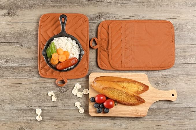 Oven Pot Holder with Pocket Cotton Heat Resistant Coaster Potholder Kitchen Hot Pad Oven Mitts for Cooking Square 7"x9"Set of 5 (Orange)
