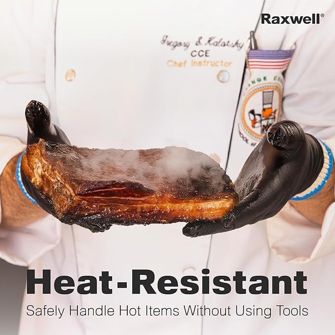 Raxwell BBQ Gloves - Heat-Resistant Gloves for Cooking - Food-Grade Non-Slip Grip & Barbecue Accessories - Includes 6 Cotton Liners for Grilling Accessories - X-Large, Black