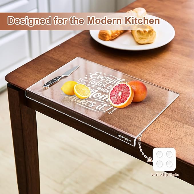 Mom Birthday Gifts from Daughter Son - Engraved Acrylic Cutting Board with Counter Lip Clear Countertop Protector Cooking Gift for Mom Mother Birthday Christmas Presents Aesthetic Kitchen Decor