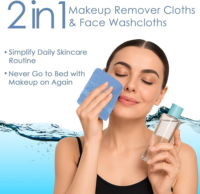 DAN RIVER 12-Pack Premium 100% Cotton Medium Blue Face Towels for Bathroom - Reusable Face Wash Cloths for Showering 12x12 Inches - 550 GSM Super Soft & Absorbent Luxury WashCloths for Body, Spa & Gym