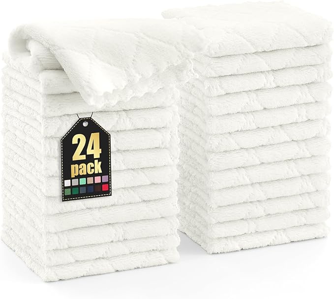 Homaxy 24 Pack Kitchen Dish Cloths (10 x 10 Inches, White), Super Soft and Absorbent Coral Velvet Dish Towels, Nonstick Oil Fast Drying Microfiber Cleaning Cloth, No Lint Household Dishcloths