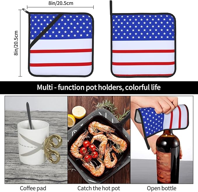 2Pcs Memorial Flag Pot Holders for Kitchen Clearance Heat Resistant Hot Pads for Cooking Baking Grilling