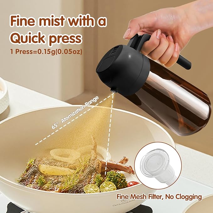 YARRAMATE 2PCS 16oz/470ml Oil Sprayer for Cooking with Stickers, Food-Grade 2 in 1 Olive Oil Dispenser Bottle for Kitchen, Premium Dark AmberGlass Oil Bottle for Air Fryer, BBQ (Black & White)