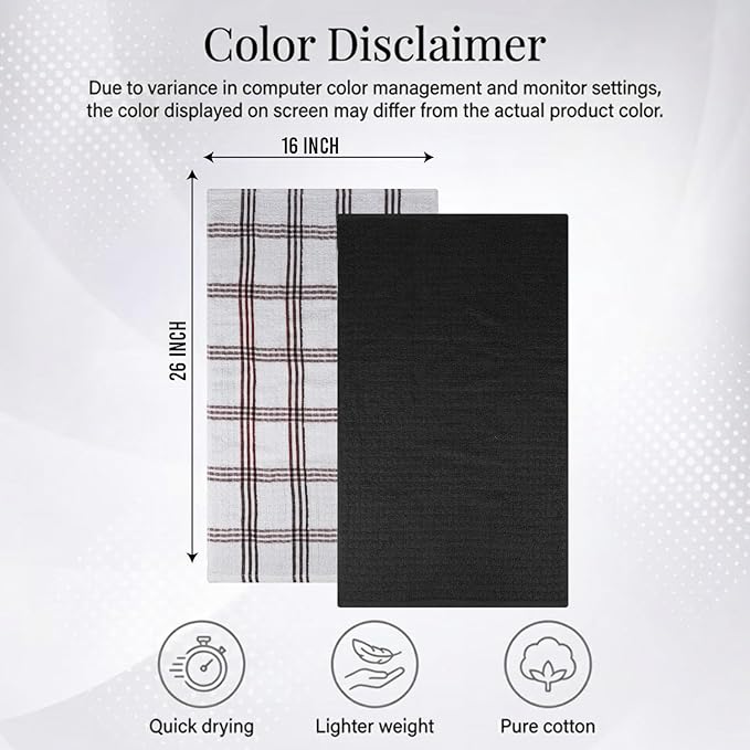 RIVERSIDE Pack of 12 Premium Kitchen Towels 16 x 26 Inches, 100% Cotton Kitchen Hand Towels, Super Soft and Highly Absorbent Dish Towels for Kitchen (Black)