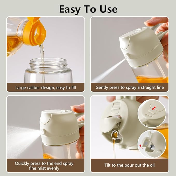 SWEET VIEW Oil Sprayer for Cooking, 16oz/470ml Glass Oil Dispenser/Pour Bottle, Kitchen Accessories, Kitchen Gadgets for Air Fryer, Salad, BBQ, with Stickers (White)
