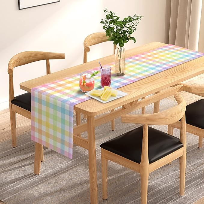 Pudodo Easter Buffalo Plaid Check Table Runner Spring Holiday Farmhouse Fireplace Kitchen Dining Room Home Party Decoration (13" x 72")