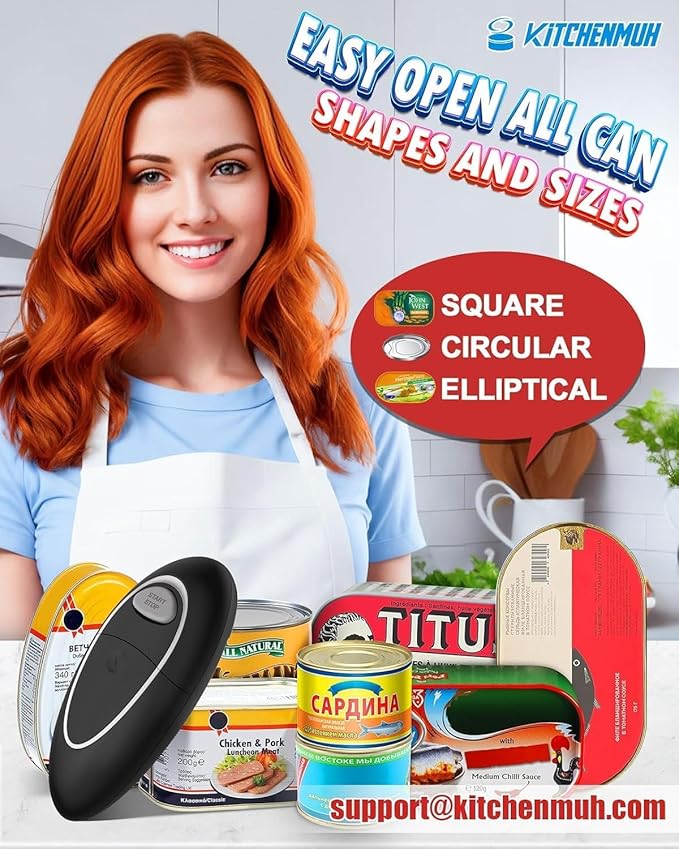 One Touch Electric Can Opener Fits All Can Sizes for Seniors with Arthritis, Battery Operated Can Opener with Smooth Edge, Food Safe Kitchen Gadgets Automatic Can Opener for Kitchen