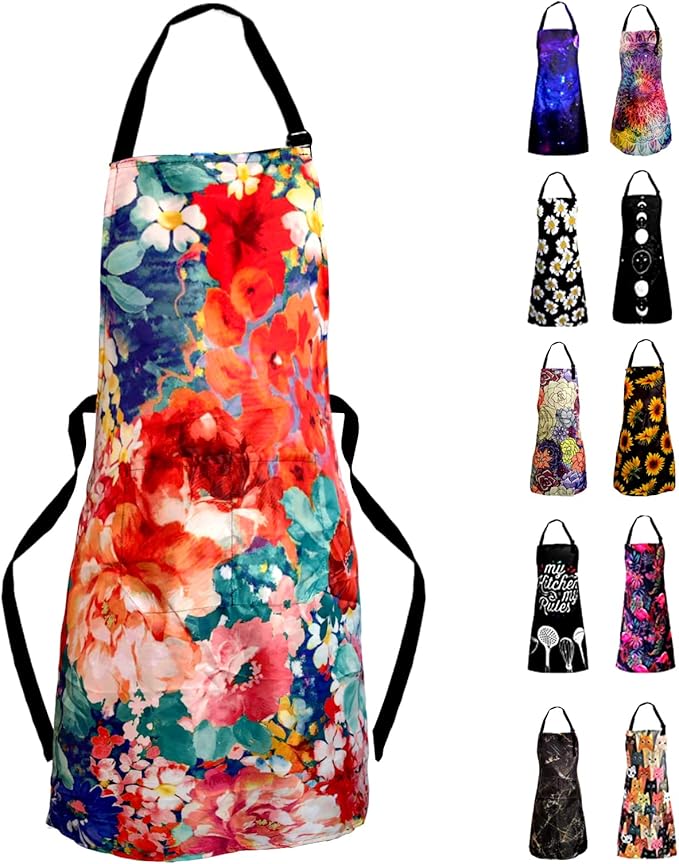 Sosolong Adjustable Waterproof Apron Bib Apron with 2 Pockets Cooking Kitchen Aprons for Women Men Chef