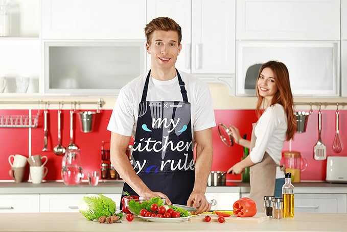 ZiQilin Adjustable Waterproof Kitchen Apron for Women with 2 Pockets Cooking Chef Apron Gardening Funny BBQ Aprons for Men