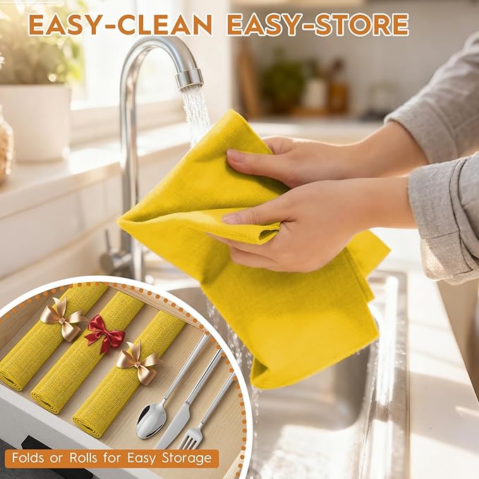 Placemats Set of 6 Linen Type Fabric Cloth Placemats, 18x12 Inch Double Layered Thick Wrinkle Free Heat Resistant Table Place, for Dining, Kitchen, Party (45 * 30cm, Yellow)