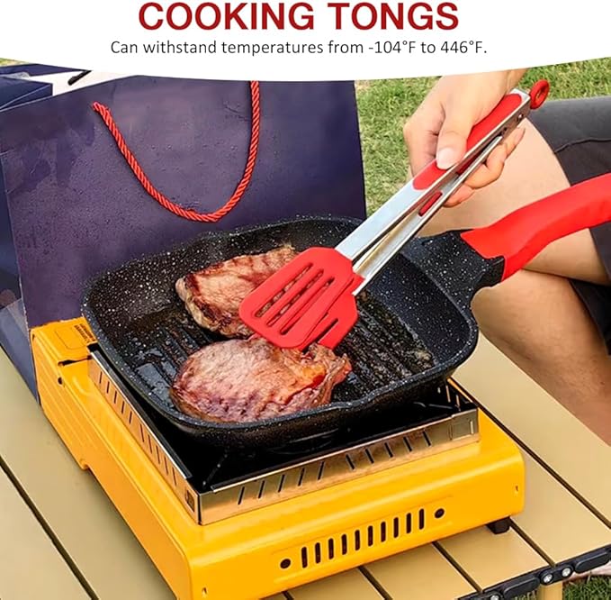 12 Inch Kitchen Tongs Set of 3, Cooking Tongs with Silicone Tips and Stainless Steel Handle, Tongs for Cooking, Baking, Grilling(Red)