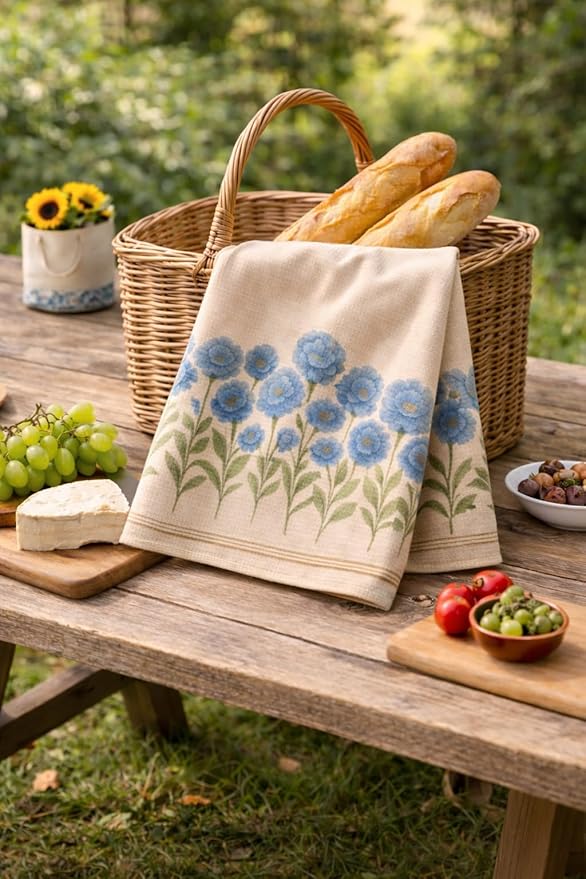 Easter Gift Kitchen Microfiber Waffle Tea Towels Set of 2 Absorbent & Fast Drying Dish Cloths for Cleaning,Vintage Floral Herbs Boho,Decorative Hand Towels for Bathroom, 20x28" (Vintage Blue Flower)