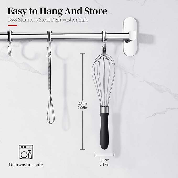 Small Whisk: Stainless Steel 9in Wire Balloon Wisk Kitchen Egg Whisker Heavy Duty Hand Mixer for Cooking Baking Whipping Blending Mixing Stirring Sauce, Flour, chocolate (Black)