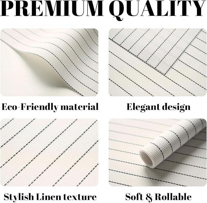 Placemats Set of 4 Vinyl/Plastic Woven Place Mats for Kitchen Table Indoor/Outdoor Washable Placemat Wipeable Dining Table Mats (White Stripes,4)