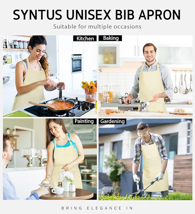 Syntus Apron for Men Women, Adjustable Cooking Kitchen Chef Aprons with 2 Pockets, Cotton/Polycotton/Polyester