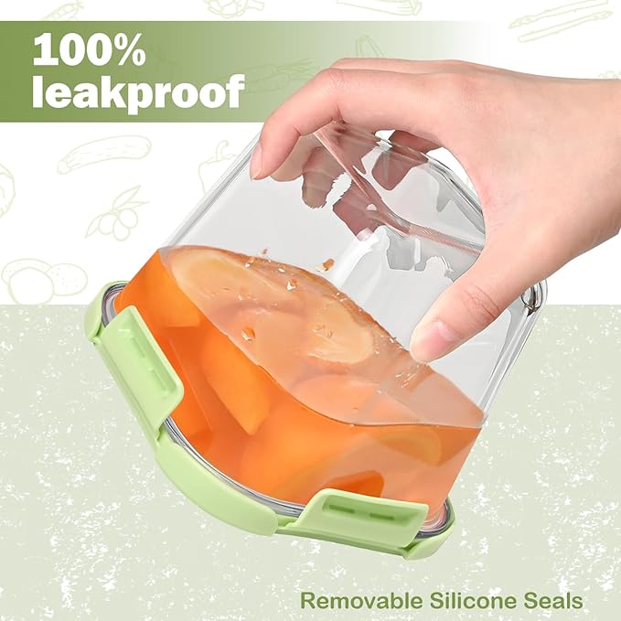 Glass Soup Containers with Lids 32oz - Borosilicate Glass Storage Containers 4 Cup, Freezer to Microwave Safe, Airtight Leak Proof, Square Meal Prep Containers for Lunch Travel- 4 Pack